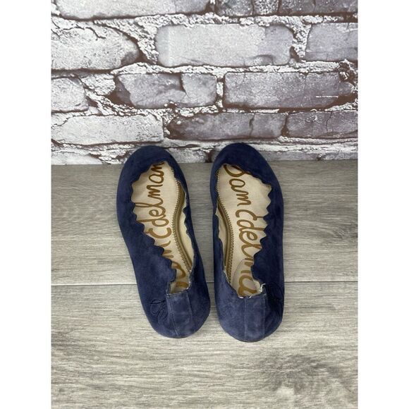 Sam Edelman Frances Blue Suede Leather Slip On Scalloped Flats Women Sz 9M US/39 - Picture 5 of 16